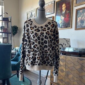 Knox Rose Leopard Print Crew Neck Sweater - Black and Tan